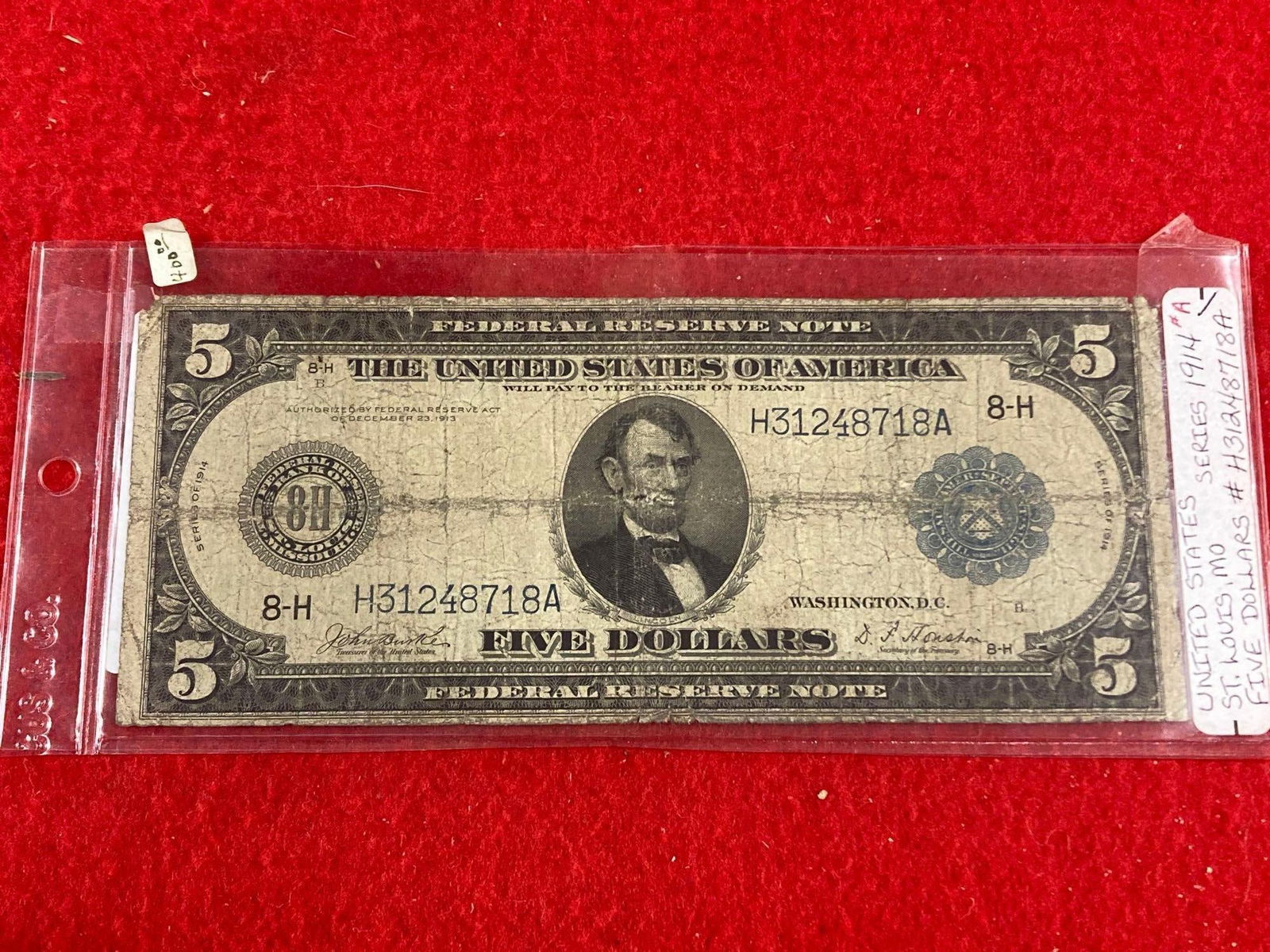 US ST. LOUIS, MO 1914 $5 LARGE NOTE (1 of 7)