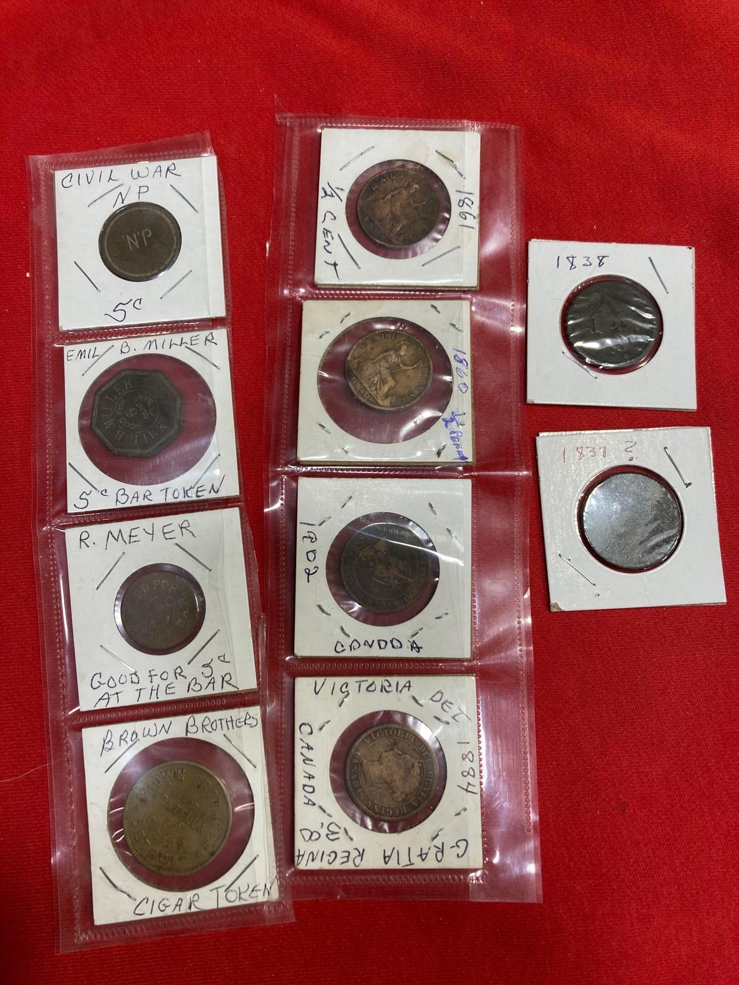 CIVIL WAR AND BAR TOKENS AND CANADIAN COINS (1 of 11)