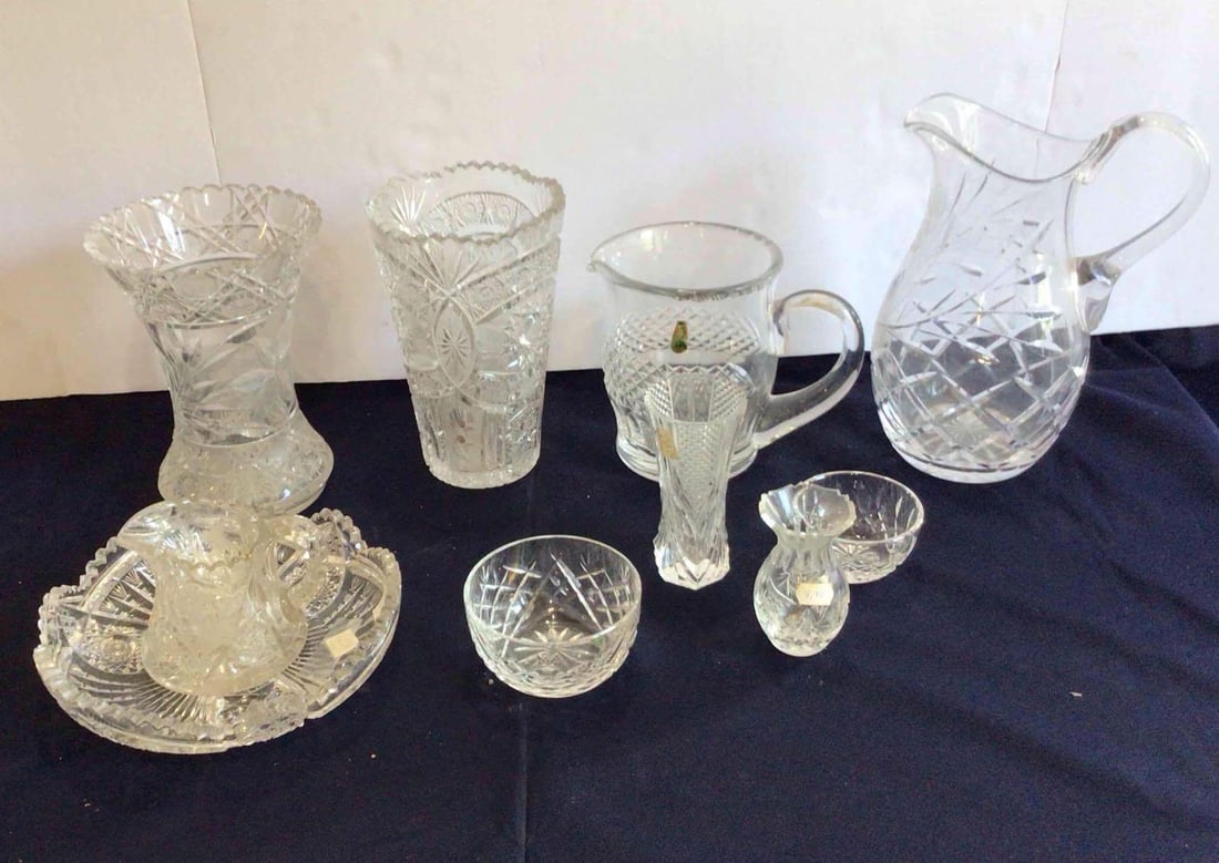 BRILLIANT CUT, PRESSED AND LEADED CRYSTAL PITCHERS, VASES AND MORE (1 of 5)