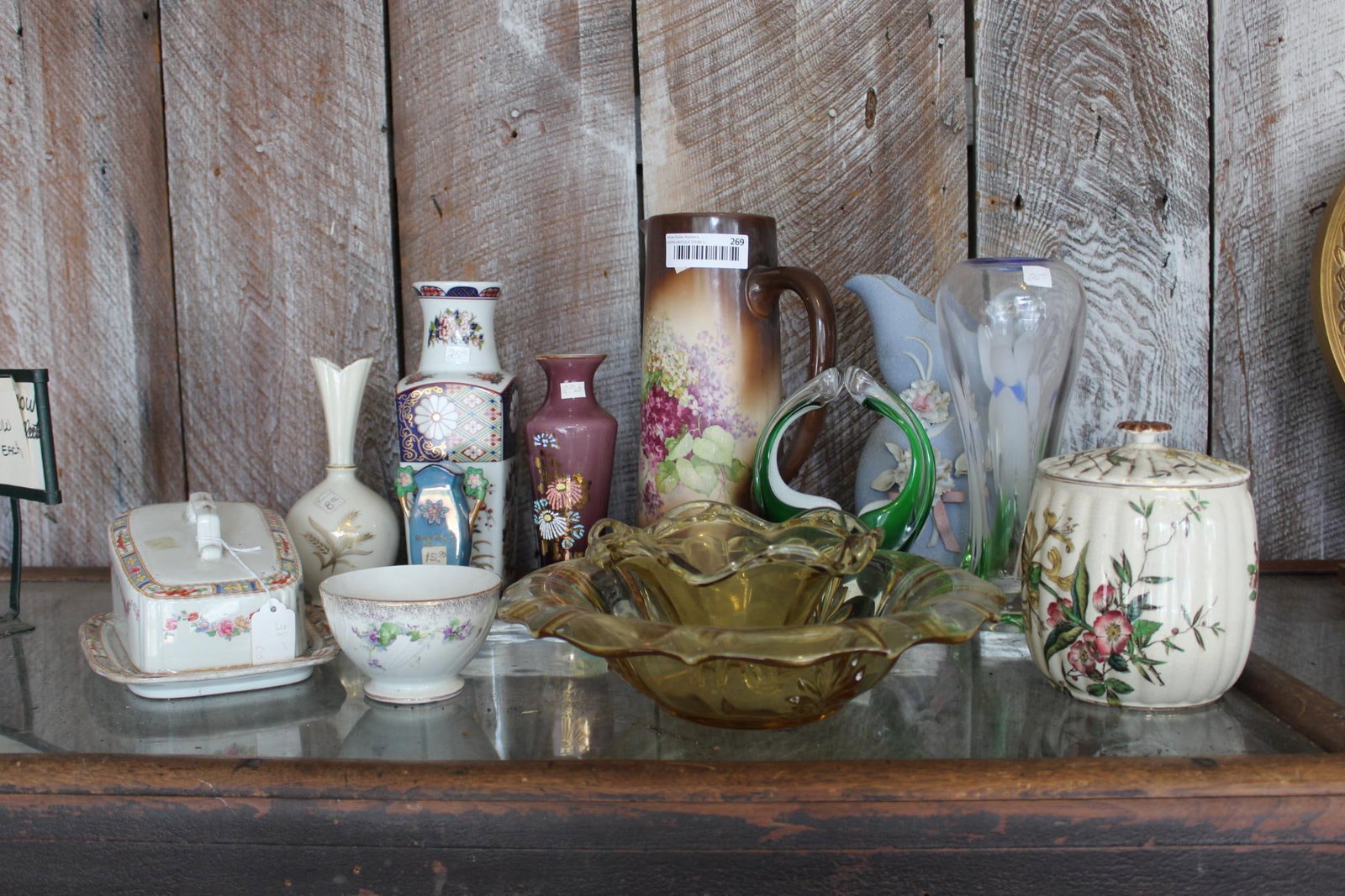 HAND PAINTED POTTERY, PITCHER, VASES, AND DISHES (1 of 4)