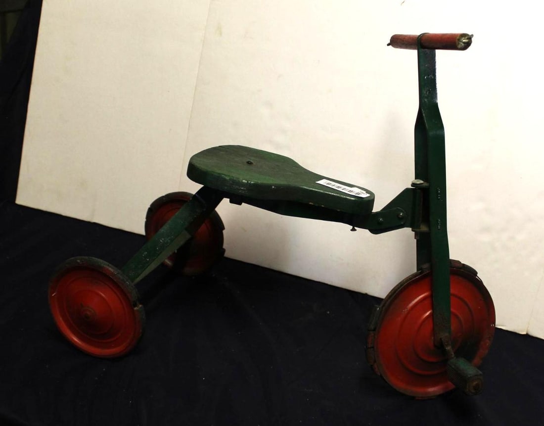 GREEN PAINTED WOODEN TRICYCLE (1 of 3)