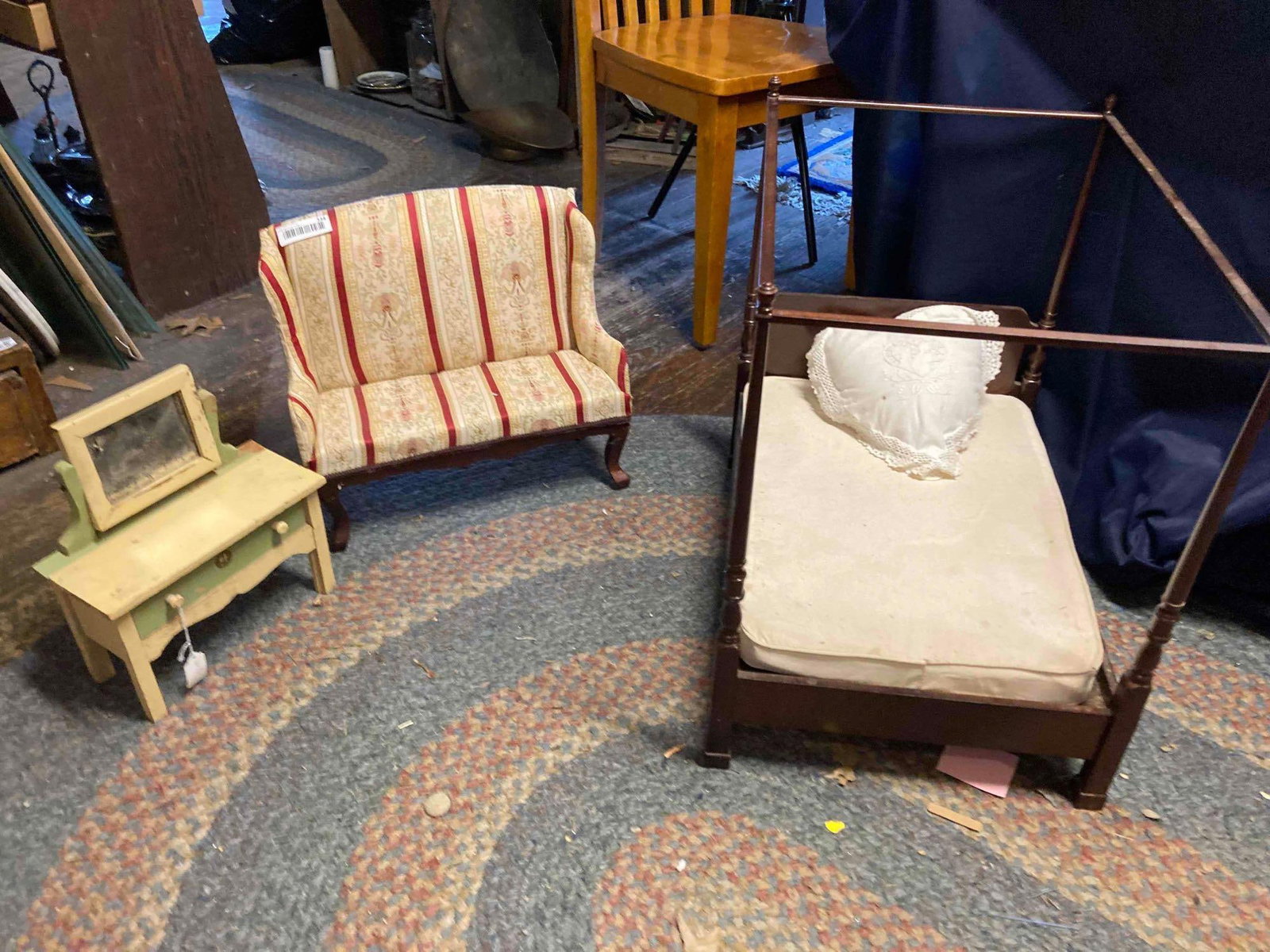 HIGH BACK COUCH, CANOPY BED,  AND VANITY DOLL FURNITCHER (1 of 4)