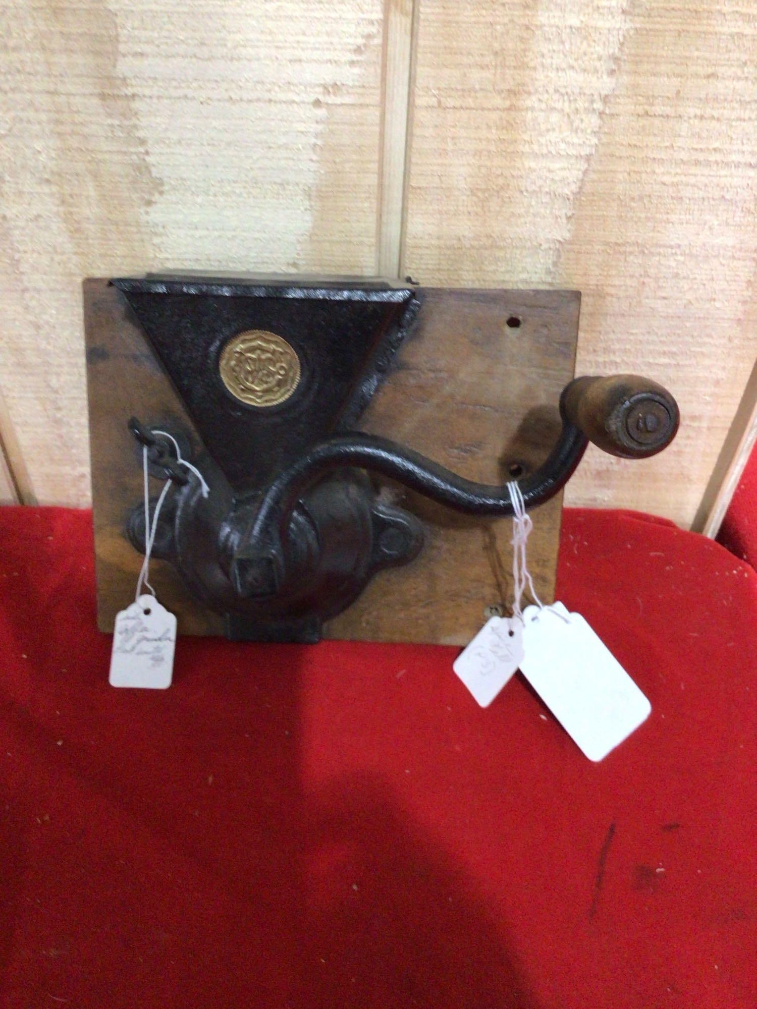 WALL MOUNT COFFEE GRINDER: PECK SMITH MFG. HANDLE TURNS BUT IS VERY TIGHT