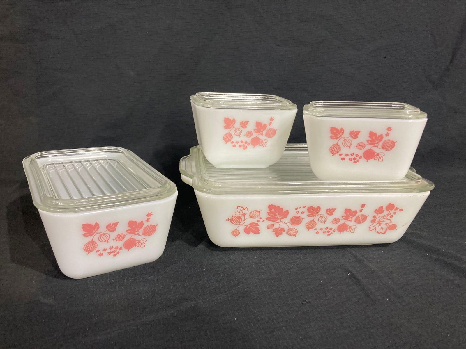 PINK GOOSEBERRY PYREX REFRIGERATOR DISHES (1 of 6)