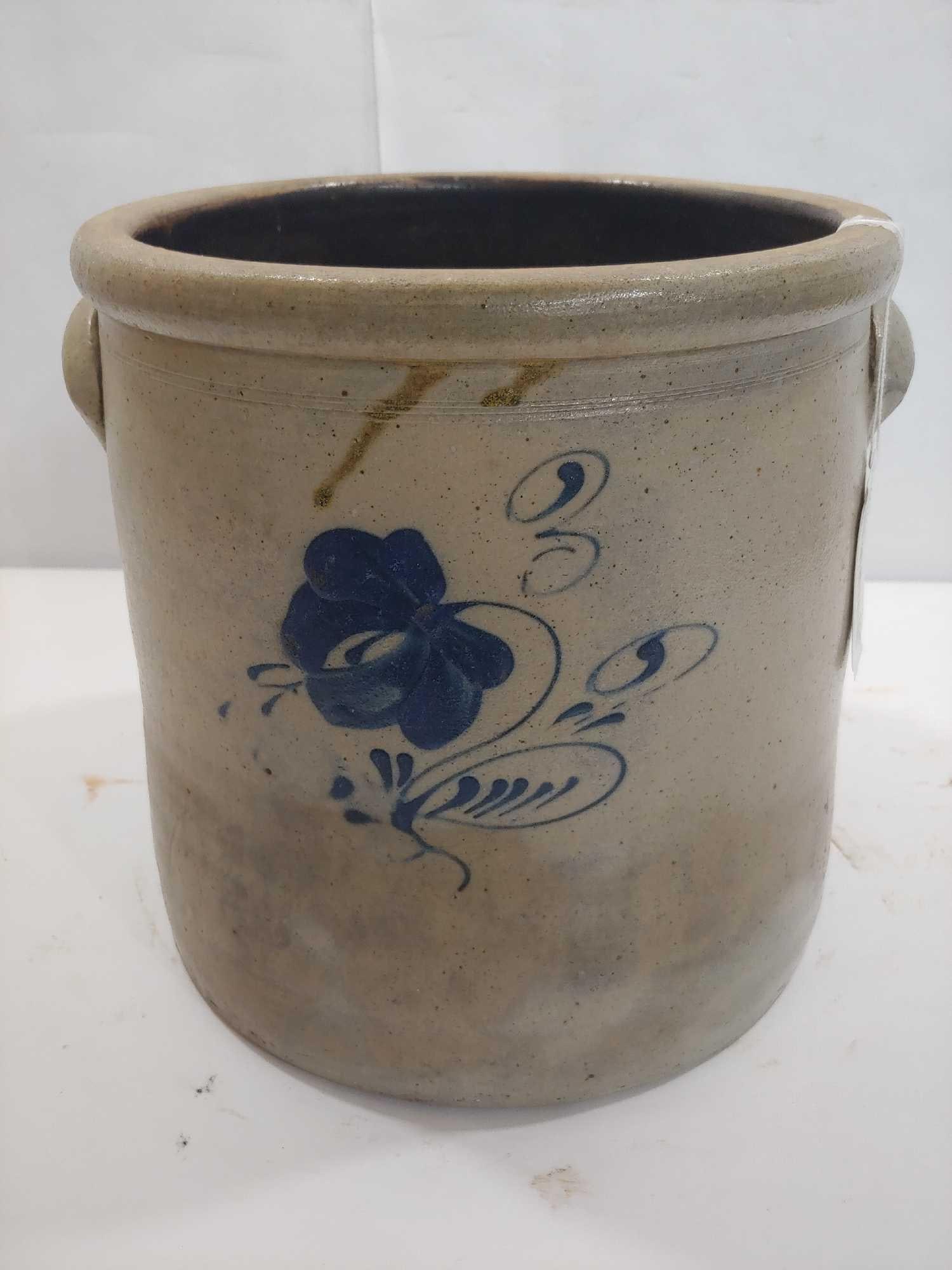 3 GALLON ROSE DECORATED STONEWARE CROCK (1 of 5)