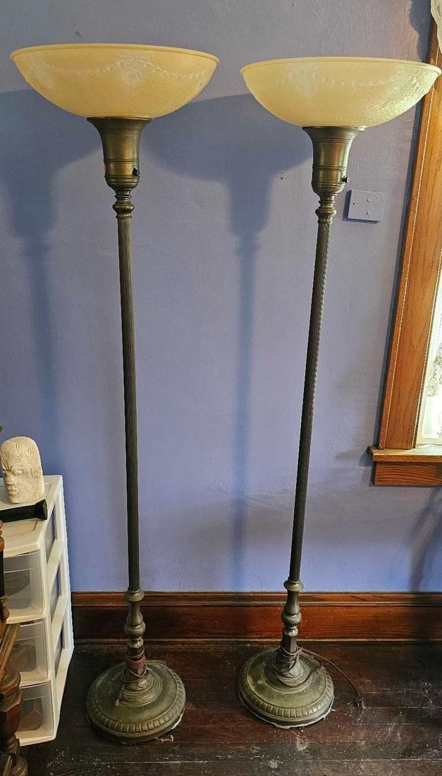 PAIR OF ART DECO TORCHIERE FLOOR LAMPS (1 of 5)