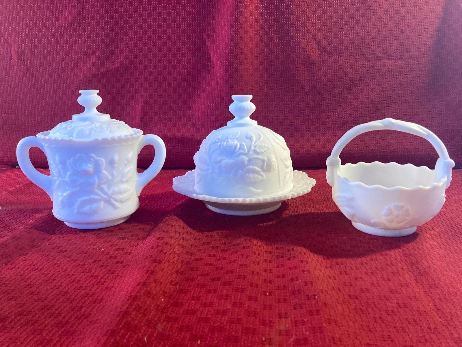 IMPERIAL GLASS BUTTER AND SUGAR DISHES: BOTH IN ROSE AND VINE DESIGN WITH NO BREAKS
