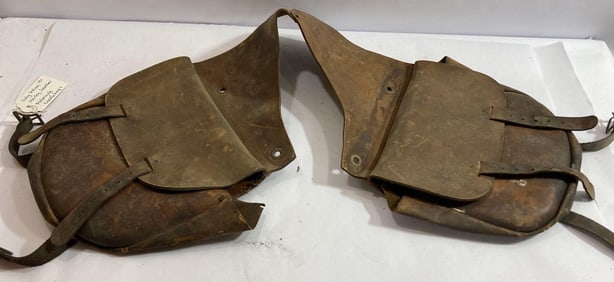 VINTAGE INDIAN MOTORCYCLE, LEATHER SADDLE BAGS