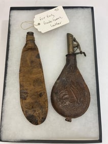 PAIR OF LEATHER POWDER HORNS