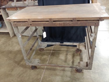 INDUSTRIAL BUTCHER BLOCK TOP ROLLING CART