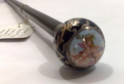 FRENCH PORCELAIN CHERUB KNOB CANE