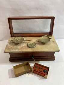 ANTIQUE MARBLE TOP APOTHECARY SCALE