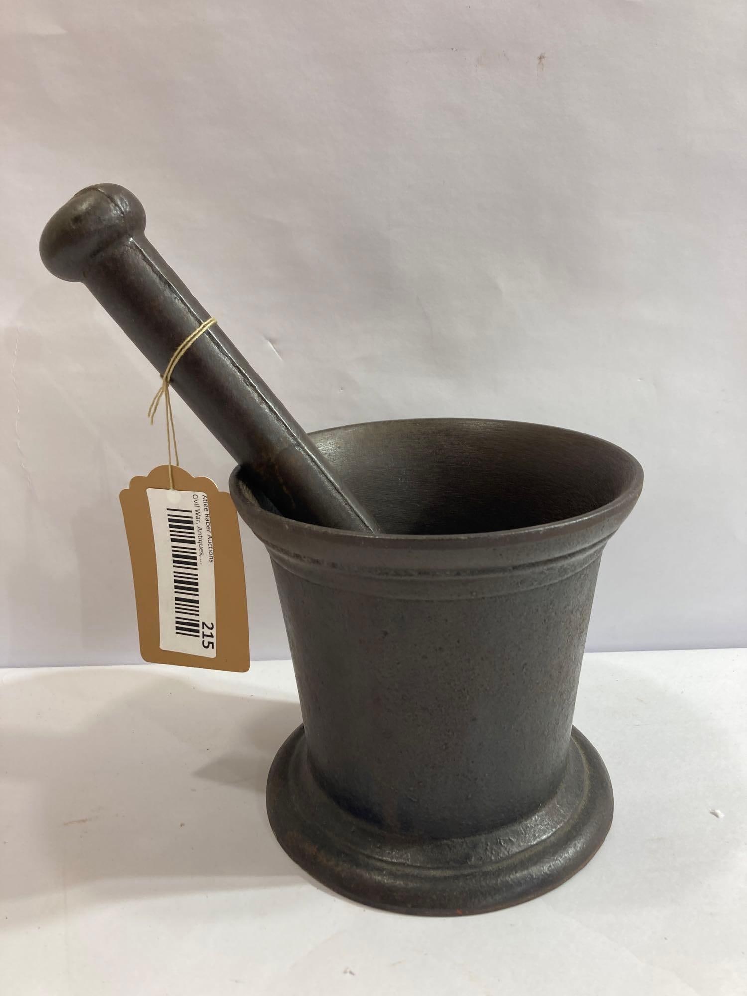 CAST IRON APOTHECARY MORTAR AND PESTLE: MORTAR IS 5.5X6