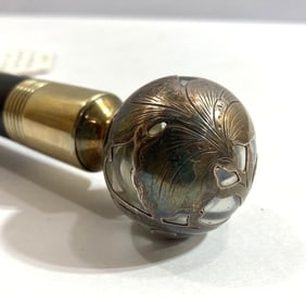 ART NOUVEAU SILVER CHASED GLASS KNOB DRESS CANE