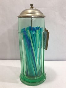 URANIUM GLASS SODA SHOP STRAW DISPENSER