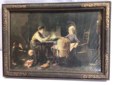 c1900 JOSEF ISRAELS THE FRUGAL MEAL FRAMED LITHO