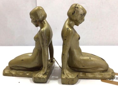 ART DECO CAST METAL NUDE BOOKENDS