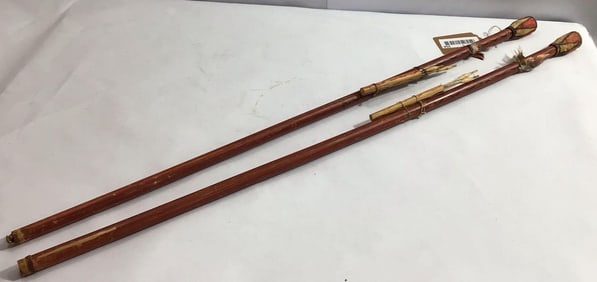 PAIR OF HAND MADE BLOW DART GUNS AND DARTS