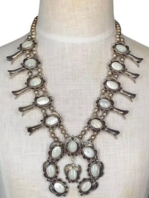 NAVAJO STERLING SQUASH BLOSSOM MOTHER OF PEARL NECKLACE