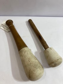 PAIR OF PORCELAIN AND WOOD APOTHECARY PESTLES