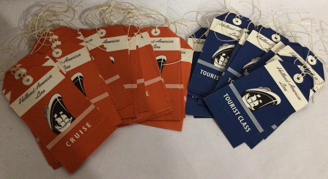 NOS MID CENTURY TRAVEL AGENCY LUGGAGE TAGS: HOLLAND AMERICAN LINE TAGS