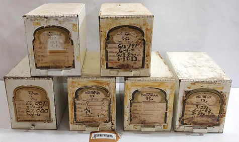 SET OF 6 DRUGSTORE PHARMACY PRESCRIPTION FILE BOXES