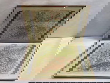 ANTIQUE CENTRAL EUROPE FRAMED SCHOOL ATLAS MAPS