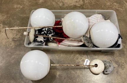 4 PC LOT OF MILK GLASS DRUGGIST SERVICE STATION PENDANT LIGHTS