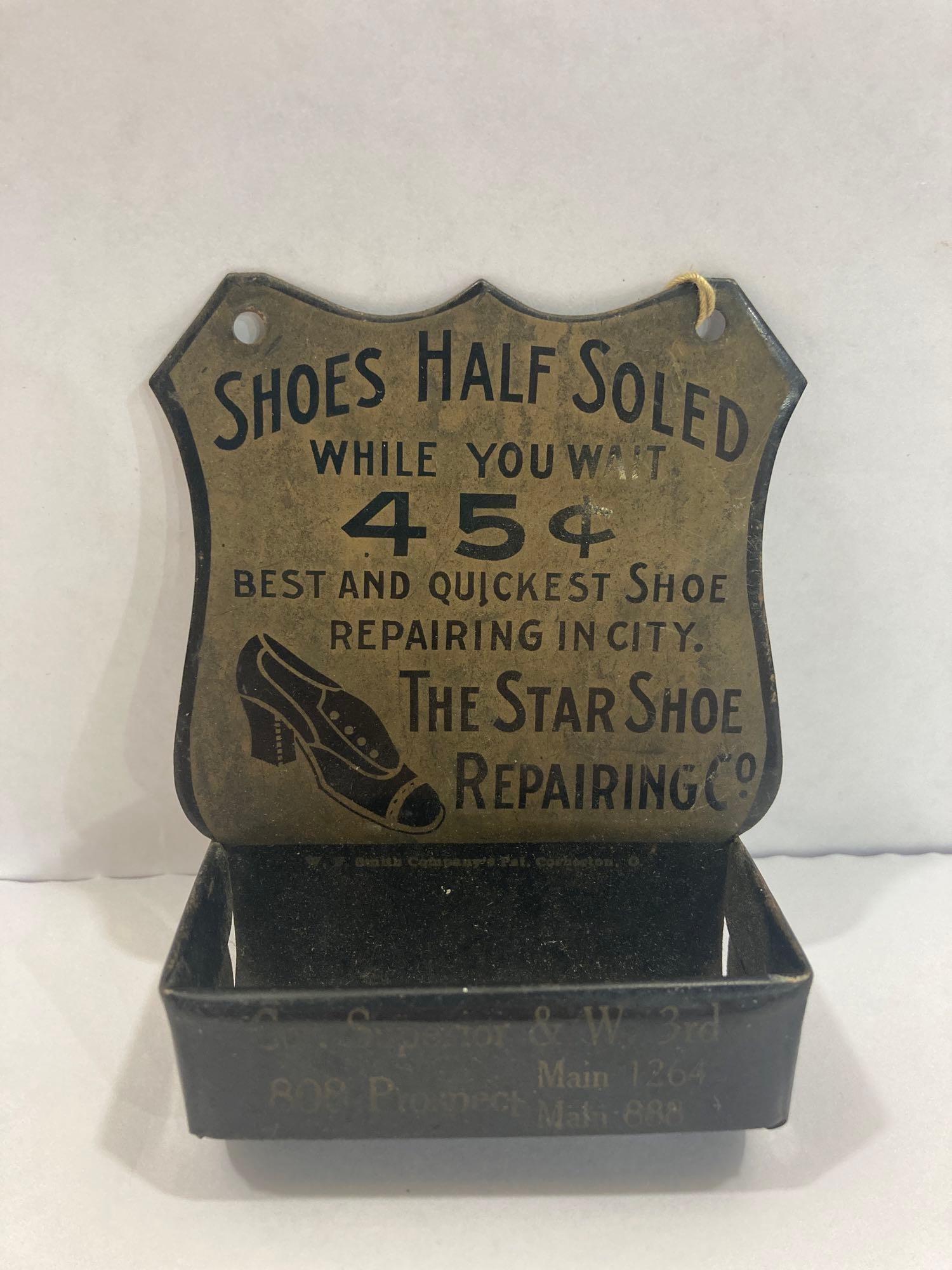ANTIQUE STAR SHOE REPAIR MATCH TIN HOLDER (1 of 4)