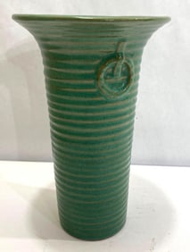 ARTS AND CRAFTS ERA PETERS AND REED MATTE GREEN RIBBED VASE