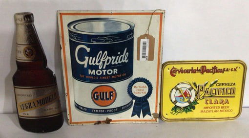 GULF OIL AND BEER TIN SIGNS