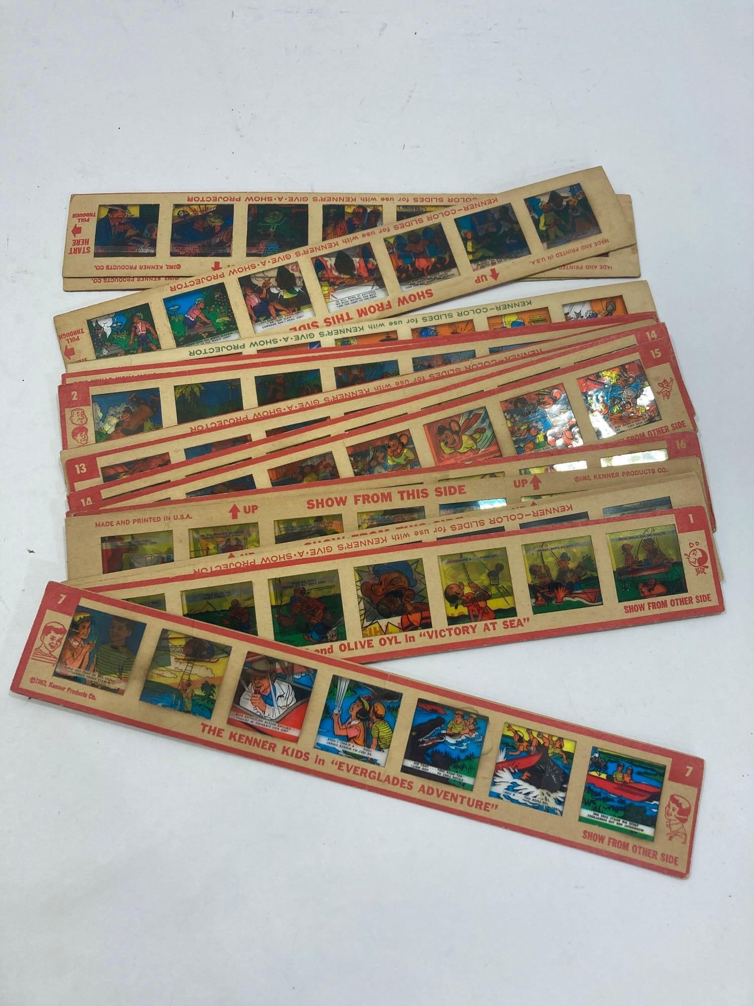 COLORFUL CARTOON SLIDES: INCLUDES SCENES FROM ROCKY AND BULLWINKLE, THE JETSONS, POPEYE, MIGHTY MOUSE AND MORE 17 TOTAL.
