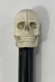 CARVED SKULL AND SNAKE WALKING CANE