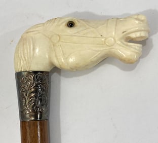 HAND CARVED HORSE HEAD CANE