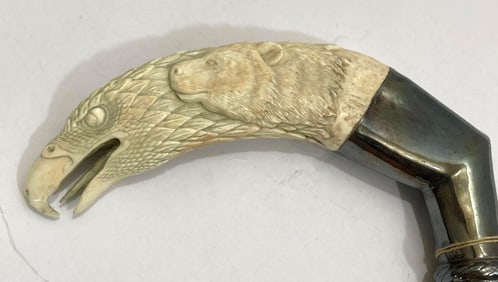 HAND CARVED EAGLE BEAR AND WOLF CANE