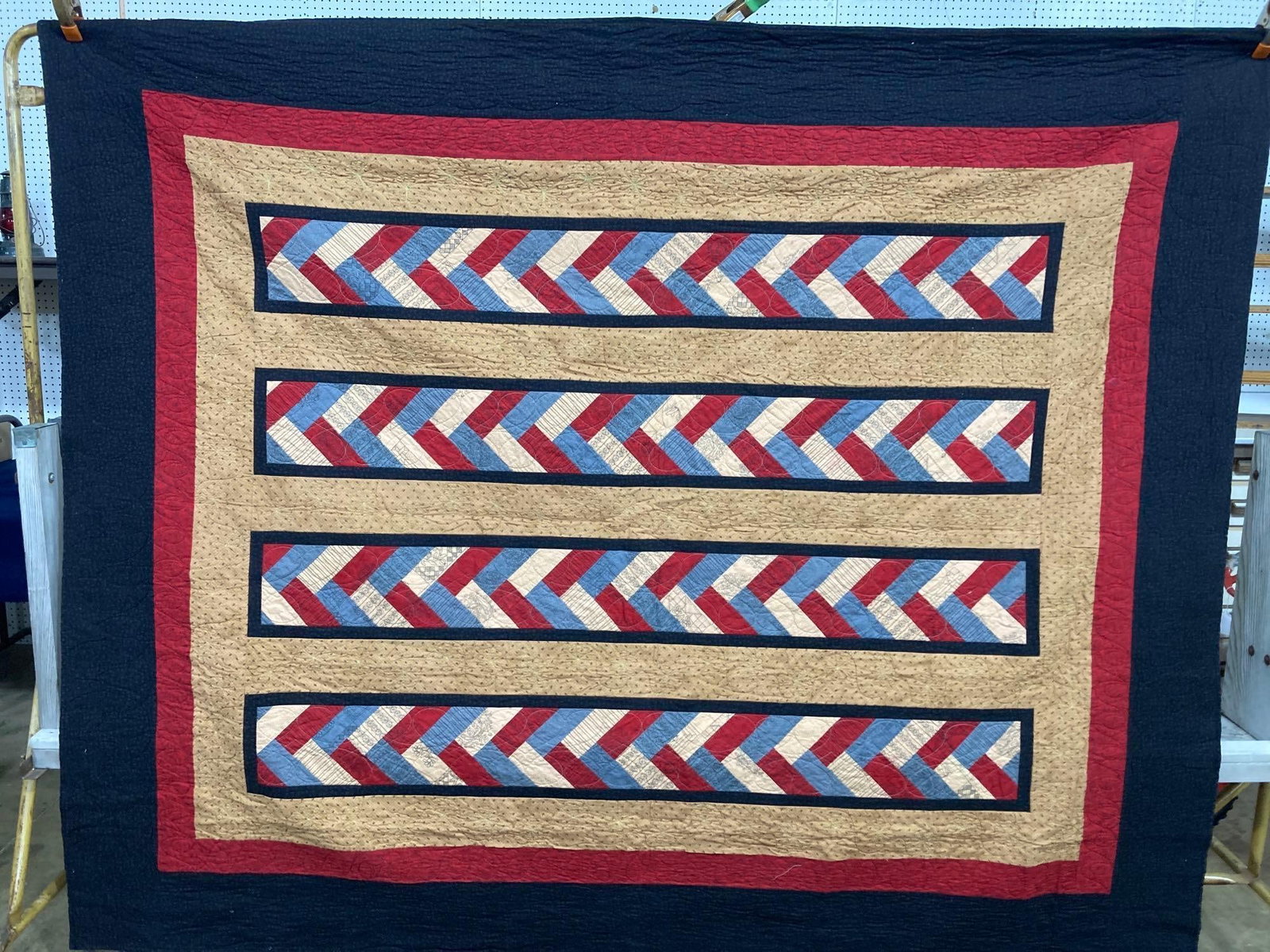 FRENCH BRAIDS QUILT: MACHINE STITCHED, NO MAJOR STAINS OR THINNING. 71 X 77