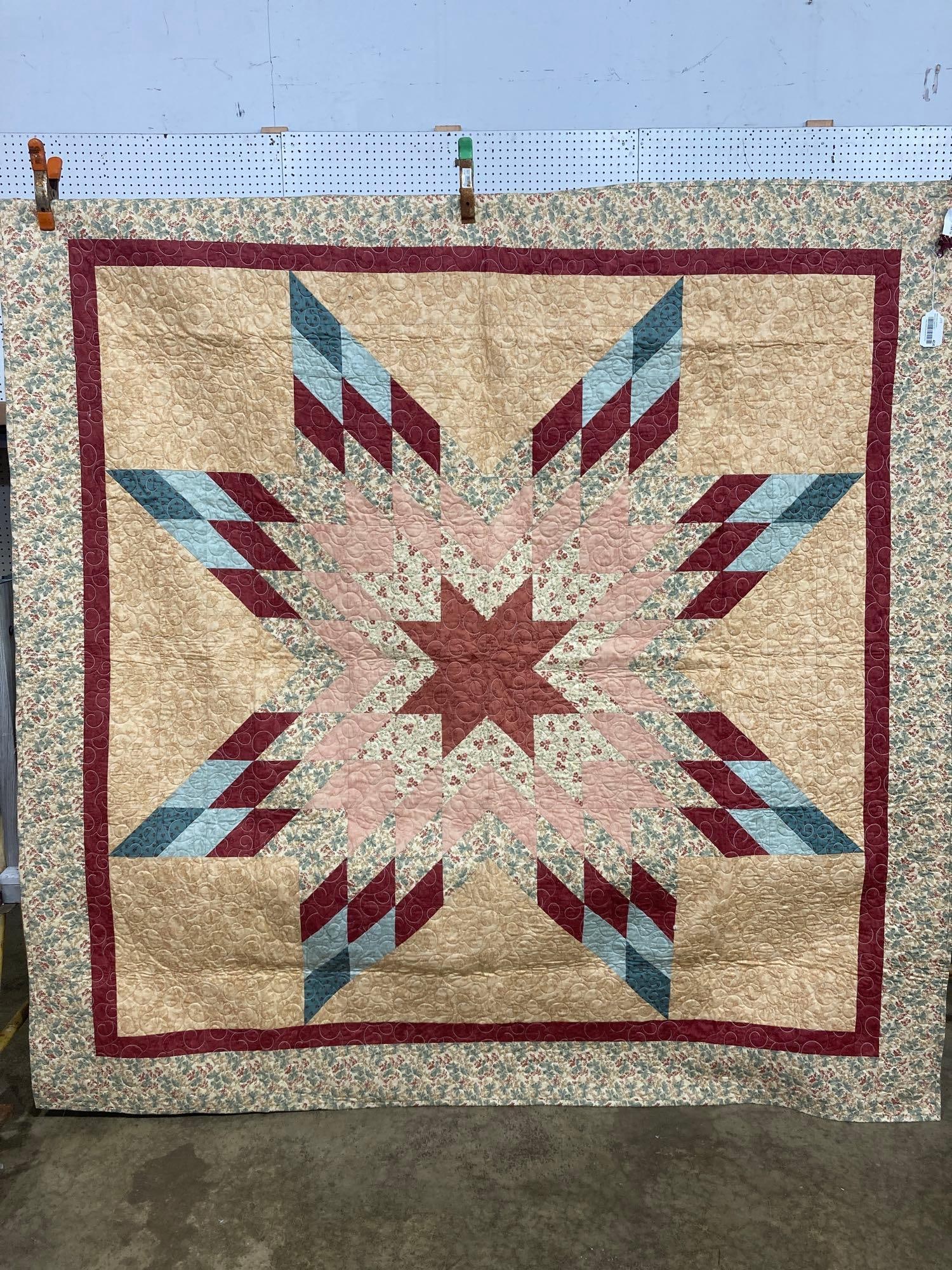 GOOSEBERRY STAR QUILT: MACHINE STITCHED, 76X76. VERY CLEAN
