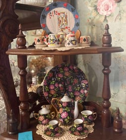 PLAYING CARD AND FLORAL MINIATURE TEA SETS