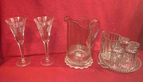 BRILLIANT CUT GLASS WATER SET AND PITCHER