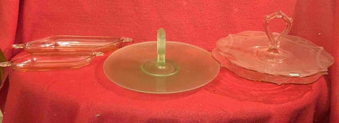 VASELINE AND PINK DEPRESSION GLASS (1 of 4)