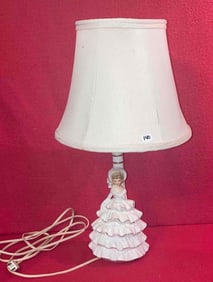 LADY IN WHITE VICTORIAN LAMP
