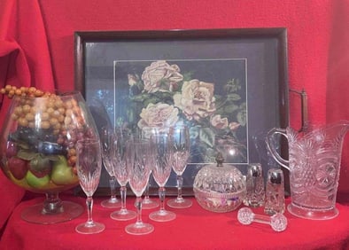 BRILLIANT CUT CRYSTAL WATER SET AND MORE