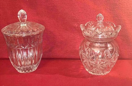 PAIR OF BRILLIANT CUT CRYSTAL GLASS BISCUIT JARS