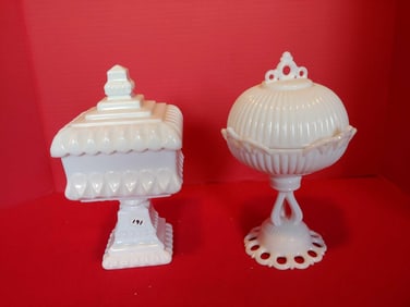 MILK GLASS LIDDED COMPOTES