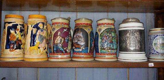 LOT OF 7 VARIOUS BEER STEINS INC. BUDWEISER, BECKS AND MORE