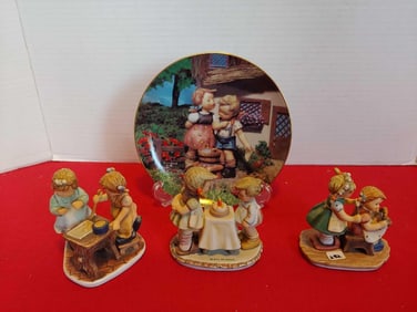 GOEBEL HUMMEL LOT OF 3 VARIOUS FIGURINES ALONG WITH NUMBERED DANBURY MINT HUMMEL DISPLAY PLATE