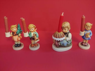 GOEBEL HUMMEL LOT OF 4 SIGNED CANDLE HOLDER FIGURINES