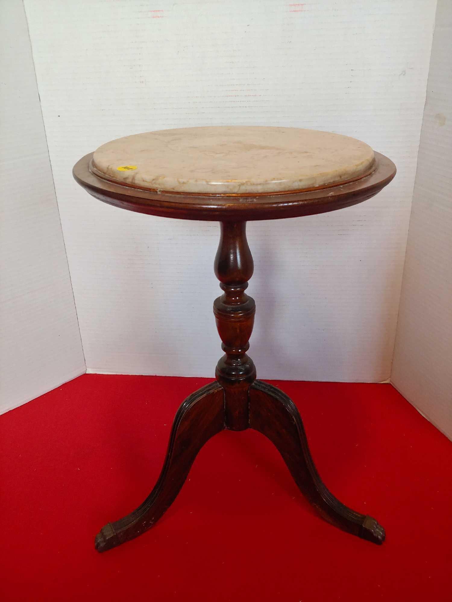 VICTORIAN MARBLE TOP CLAW FOOT SIDE TABLE (1 of 4)