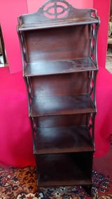 ANTIQUE WOODEN 5 TIER WALL SHELF WITH CUTOUT SIDES
