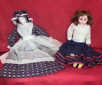 LOT OF 2 EARLY PORCELAIN DOLLS W/ SOFT BODIES